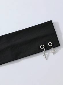 1pc Fashion Punk Gothic Style Women's Star Pattern Soft Non-Slip Elastic Hollow Out Beach, Holiday Headband, Elastic Yoga Sports Hairband Hair Accessory, Versatile For Daily Wear, Suitable For Multiple Occasions - Black - View 3