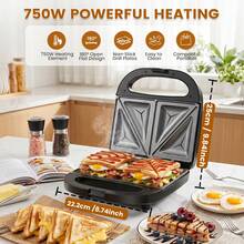 SUPERLEX Sandwich Maker 750W, Stainless Steel Sandwich Machine, Non-Stick Coating, Cool-Touch Handle, Easy To Clean, Compact Electric Sandwich Toaster For Breakfast - View 2