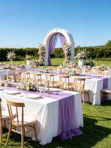 Light Purple Glitter Chiffon Table Runner, Transparent Tulle Table Runner, Chiffon Wedding Drapes Tablecloth, Wedding Chiffon Table Runner, Romantic Chiffon Outdoor Curtain Backdrop, Lawn Arch Drapery Backdrop Decoration Fabric, Suitable For Bride, Birthday Party, Holiday, Ceiling, Dining Table Centerpiece Decoration, Large Banquet Tablecloth Photo Prop, Thanksgiving Wedding Ceremony Party Ceiling Decoration - Lilac Purple - View 2