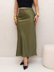 YING ZI Elegant Midi Social Skirt - 軍綠色 - 查看 4