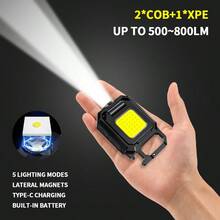 1個黑色鑰匙圈手電筒，磁吸式、Type-C充電，便攜迷你工作燈，適用於戶外露營、徒步、緊急情況、日常居家、汽車維修、夜釣 - 黑色 - 查看 1