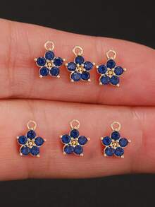 6pcs Flashing Daisy 5-Petal Flower Rhinestone Design Pendants, 14K Gold Plated, Suitable For Necklace, Bracelet, Anklet, Piercing, Keychain, Phone Case DIY Crafting, Best Summer Handmade Gift - Multicolor 1 - View 4