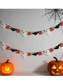 Ghirlandă banner din pâslă de Halloween 5/1 buc, decor suspendat tip bunting cu model de fantomă, bârfă și dovac, decor de sărbătoare pentru fundal de șemineu, perete și fereastră, recuzită decorativă pentru petreceri la interior și exterior - Stiluri multiple - Vizualizare 3