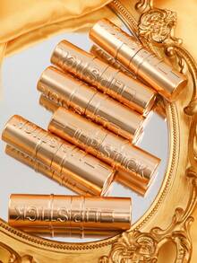 Lipstik Matte USHAS Gold Tube, 7 Warna, Halus & Ringan, Tekstur Krim yang Tidak Membuat Bibir Kering, Warna Alami Tahan Lama - #07 Peach Nude - View 5