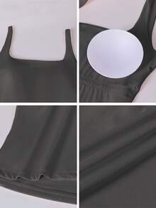 Luster Bright Damen graues Sport-Tanktop mit gepolsterten Cups, quadratischer Ausschnitt, schmale Passform, lässiger Stil, geeignet für Training, Laufen, Yoga, Pilates, Alltag und Fitnessstudio - Grau - Übersicht 4