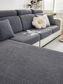 1pc Flocked, Quilted Geometric, Solid Color Sofa Cover, Waterproof, Dust-Proof, Dirt-Resistant, High Elasticity Sofa Cushion Cover, All Season Universal, Machine Washable, Style Non-Slip Sofa Cover, Living Room Sofa Protector Suitable For L-Shaped Sofa And 1234 Seat Sofa - Dark Grey - View 9