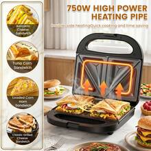 SUPERLEX Sandwich Maker 750W, Stainless Steel Sandwich Machine, Non-Stick Coating, Cool-Touch Handle, Easy To Clean, Compact Electric Sandwich Toaster For Breakfast - View 3