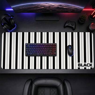 Minimalist Black White Stripe Desk Mat Large Gaming Mouse Pad Extended Keyboard Non-Slip Desk Protector