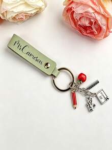 Personalized Teacher Keychain, Teacher Appreciation Gift, Customized Name Leather Keychain, Back To School Gift, End Of Year Teacher Gift - Multicolor - View 2