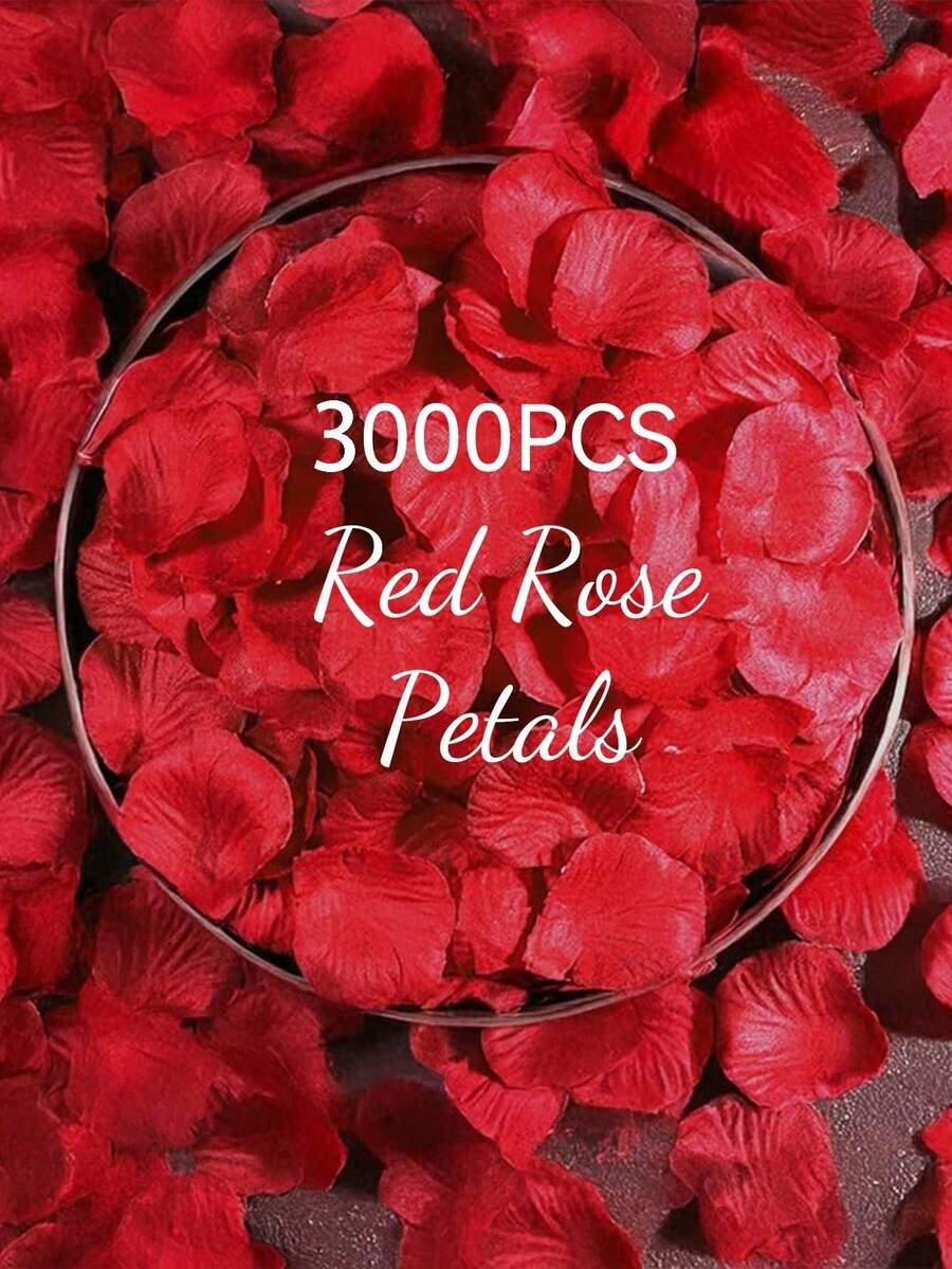 3000片人造紅玫瑰花瓣，適用於婚禮、派對、房間裝飾、居家裝飾、生日裝飾、浴室裝飾、情人節禮物 - 彩色 - 查看 1