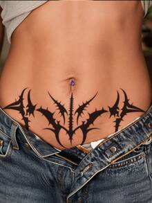 STARTTOOS Sexy Back Waist & Chest Tattoo Sticker - Black Gothic Cyberpunk Classic Totem Temporary Body Tattoo Decal For Chest, Waist, And Abdomen, 1pc/Pack - Black - View 2