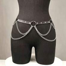 1pc Women's Plus Size Sexy Black Belt Waist Chain Gothic Style Corset Dark Studded Tassel Waist Chain Suitable For Daily Commute, Music Festival, Halloween Party, Carnival Use, Overall Design Emphasizes Personalized And Street Style, Suitable For Matching With High-Waist Pants, Dresses Or Stage Outfits, It Is The Perfect Accessory To Create Dark Style, Hot Girl Style Or Nightclub Look - Multicolor a - View 2