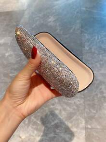 1pc Highly Attractive Shiny Artificial Rhinestone Eyewear Storage Box Fashion Glasses Myopia Glasses Lipstick Lip Balm Organizer Portable Travel Fashion Glasses Protective Case Gift - Silver - View 7