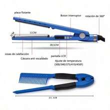 3 In 1 Titanium Alloy Hair Styling Set Curling Iron Flat Iron Dual Purpose Straightener With Spiral Curling Wand Detachable Comb Fast Heating Professional Tool Kit For Versatile Hairstyles Home Travel Salon Use - Blue - View 5