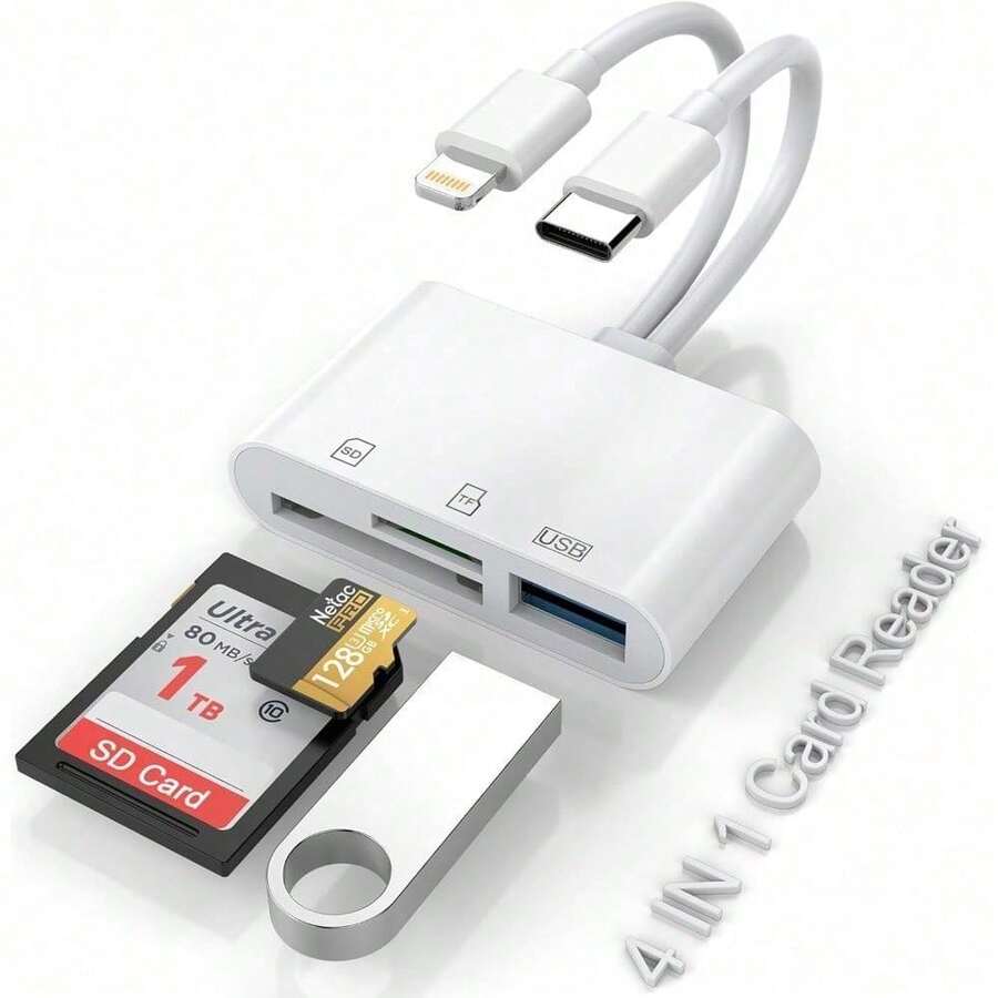 3-In-1 Lightning To USB Adapter - SD/TF Card Reader - USB 3.0, Memory Card Viewer - View 1