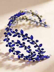 1pc Shiny Handmade Rhinestone Bridal Headband Forehead Hair Band Wedding Bride Bridesmaid Hair Accessory Suitable For Party Ball Holiday Gift - Blue - View 3