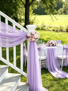 Light Purple Glitter Chiffon Table Runner, Transparent Tulle Table Runner, Chiffon Wedding Drapes Tablecloth, Wedding Chiffon Table Runner, Romantic Chiffon Outdoor Curtain Backdrop, Lawn Arch Drapery Backdrop Decoration Fabric, Suitable For Bride, Birthday Party, Holiday, Ceiling, Dining Table Centerpiece Decoration, Large Banquet Tablecloth Photo Prop, Thanksgiving Wedding Ceremony Party Ceiling Decoration - Lilac Purple - View 9