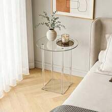Acrylic Small Round/Rectangular/Curved Side Table, Transparent Coffee Table For Small Spaces, Suitable For Living Room And Sofa, Easy To Assemble, Modern Design - Acrylic - View 3