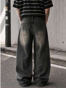 Celana Jeans Pria Model Lurus Longgar Gaya Vintage, Celana Panjang Longgar Bergaya Retro Amerika, - Grey - View 3