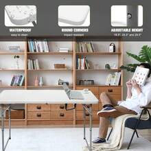 VJND Folding Table 4 Foot Portable Heavy Duty Plastic Fold-In-Half Utility Table Small Indoor Outdoor Adjustable Height Folding With Carrying Handle, Camping And Party,White |   Portable - 白色 - 查看 5