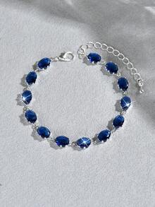 Zirconia Rhombus Star Clasp Bracelet, Light Luxury High-End Fashion Delicate Elegant Versatile Hand Accessory - Blue Oval - View 9