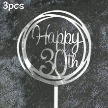 3pcs/1pc Gold Acrylic "16th 30th 40th 50th 60th 80th" Birthday Cake Topper Circular Frame, Birthday Party Decorations - Multicolor - View 27
