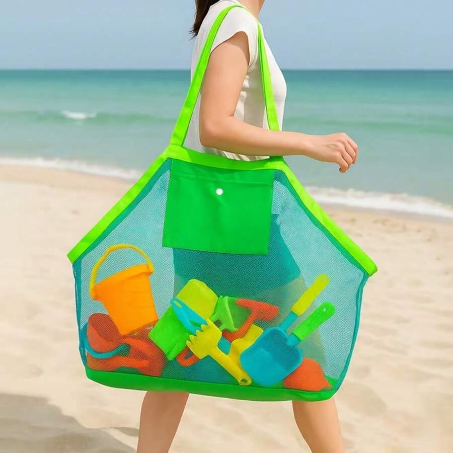 1件特大號網格收納袋,單肩便攜大容量袋,快乾,大網孔快速排水排沙,輕量多功能收納袋,適用於泳池、野餐、露營用品收納 - 彩色 - 查看 1