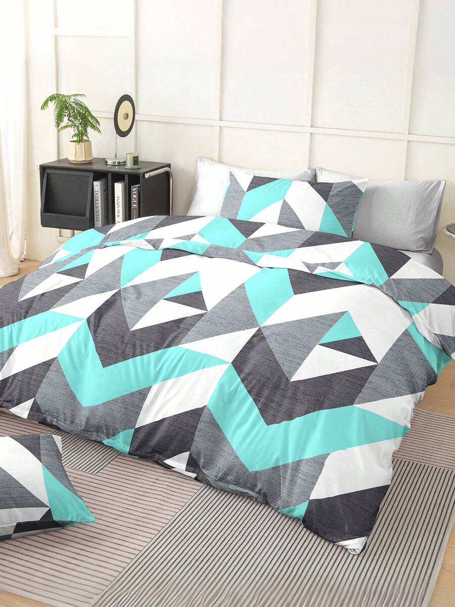3pcs Geometric Pattern Duvet Cover Set (1 Duvet Cover And 2 Pillow Shams), Soft And Skin-Friendly, Suitable For All Seasons - Multicolor - View 1