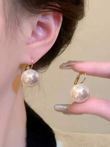 1 Pair Elegant Gentle Pink French Style Large Pearl Resin Earrings, Vintage Fashion Multi-Color Large Pearl Metal Ear Clips Ear Drops, Suitable For Women's Daily Wear, Dating, Commuting, Vacation, Gentle Atmosphere Faux Pearl Earrings - KC Gold Earrings - View 9