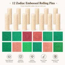 12 Zodiac Embossed Rolling Pin, Astrology Clay Texture Roller, Polymer Clay Stamp Tool, Ceramic Pottery Embossing Roller For DIY Craft Making - Multicolor - View 5