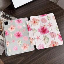 1件 水彩木槿花與貝殼平板保護殼，附筆槽，相容於 iPad 10.9/10.2/Air 5th Gen/Pro11/10th/9.7/Air 2/(7th Gen)/(8th Gen)/Air 4/5/Pro 11/10th Generation 10.9-Inch 2022 智能保護殼/Air 13(M3 2025)/Air 11(M3 2025)/Air 11(M3 2025)/11(A16 2025)/相容於 Galaxy Tab S10+/S9/A9，相容於 5/5PR/6/6PRO/7/7PRO - 彩色 - 查看 8