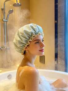 1pc Printed Double-Layer Thickened Bath Cap, Shower Cap For Drying Hair, Adult Hair Washing Cap For Home And Kitchen Oil Smoke Protection - Multicolor - View 8