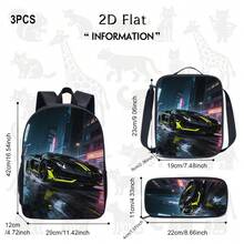 No es un estuche de lápices, correas ajustables para el hombro con cremallera, estampado de motivo de coche de carreras para noches lluviosas en la ciudad, gran capacidad y ligero, adecuado para uso escolar por adolescentes. - Negro - Ver 5