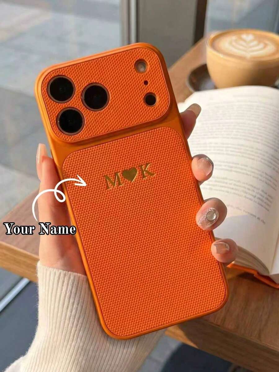 個性化客製化字母姓名手機殼，適用於 iPhone 17 16 15 14 13 Pro Max Plus Air，3D 壓紋荔枝紋 PU 皮革保護殼，理想禮物