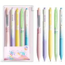 5支可伸縮凝膠筆，淺藍色靜音無噪音按壓筆，0.5mm細筆尖快乾黑色墨水順滑書寫筆，適用於考試、學校、辦公文具套裝 - 馬卡龍色 - 查看 3