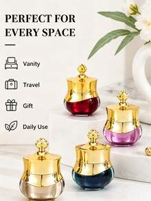 1Pc Mini Leak-Proof Cream Jar With Crystal Gold Lid, Airtight Refillable Cosmetic Container For Travel & Daily Skincare - View 2