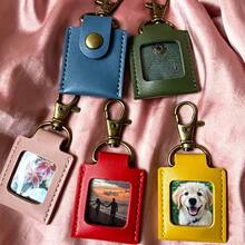 PU Leather Mini Photo Frame Keychain, Handmade Stitched Small Photo Storage Key Ring, Portable Pocket Photo Holder Pendant, Suitable For Pets, Baby, Family Photos - Leather Photo Keychain - View 2