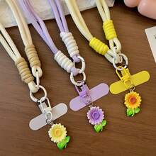 1 pieza Correa de muñeca con colgante de teléfono de girasol, pulsera de teléfono linda con cordón, correa de colgante de teléfono, adecuada para funda de teléfono universal DIY desmontable, anillo de mano portátil creativo anti-pérdida y anti-caída para hombres y mujeres - pieza colgante de girasol - Ver 5