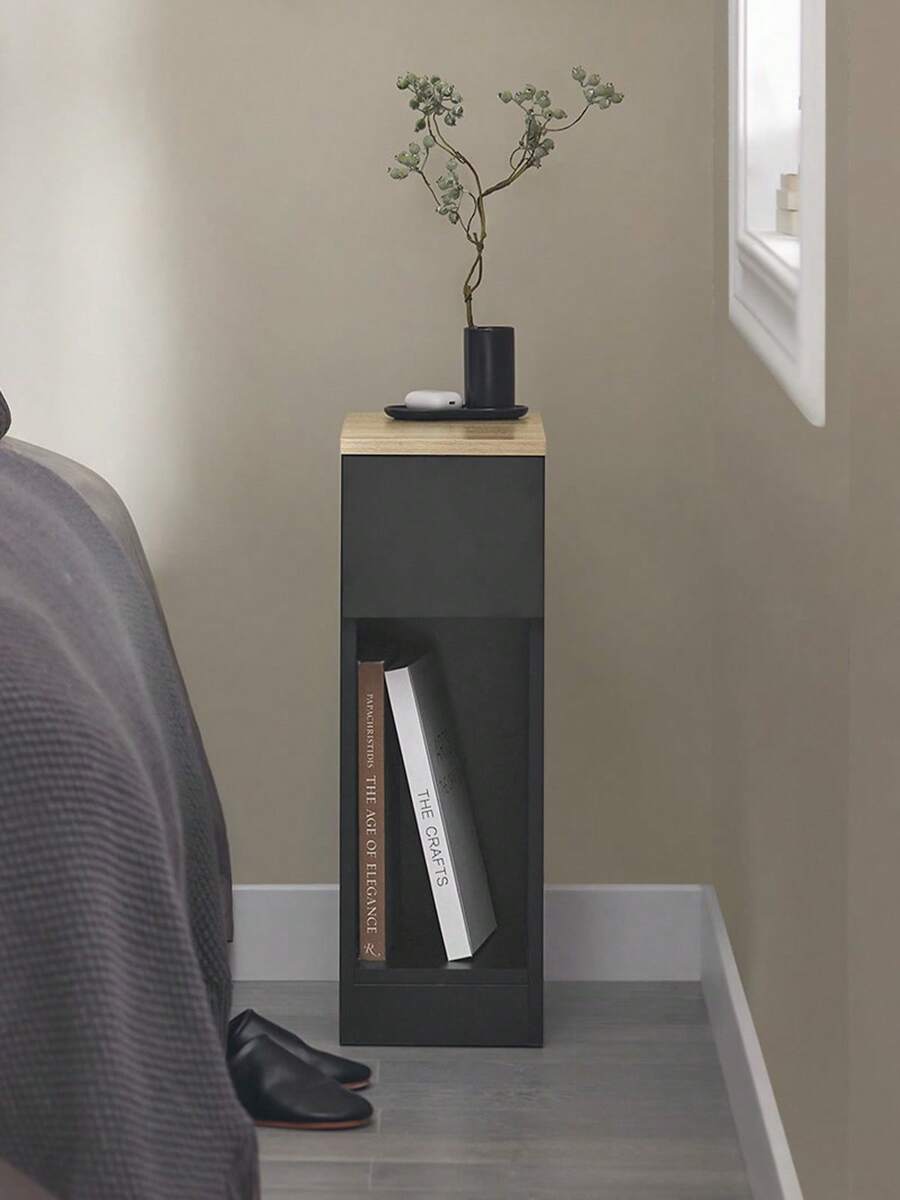 Mesita de noche estrecha SoBuy de 20 cm con cajón, mesa auxiliar que ahorra espacio para habitaciones pequeñas, dormitorio, sala de estar, color negro, 20x35x60 cm, FBT111-SCH
