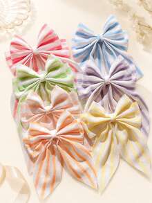 7pcs Girls Colorful Striped Bow Hair Clips For Back Of Head, Suitable For Daily Matching - Multicolor - View 5
