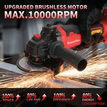 18V Brushless Lithium-Ion Angle Grinder 125mm Rechargeable Angle Grinder 10000 RPM 660W High Power Grinding/Rust Removal/Polishing Power Tool (Bare Tool - Battery Not Included) - Red - View 2
