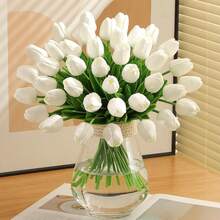 5/10/200pcs Artificial White Tulips With Green Stems, Plastic Flowers For DIY Crafts, Bridal Bouquet, Home And Tabletop Decor, Valentine's Day Gift, Non-Electric Natural-Looking Floral Decoration - White - View 7