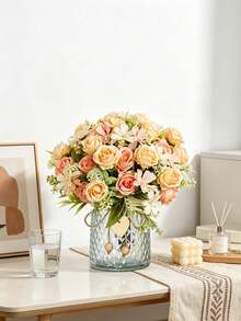 1 Stück künstlicher Rosen- & Hortensienkranz, geeignet für Hochzeit, Zuhause, Zimmer, Esstisch, Feiertagsdekoration, Brautstrauß, Outdoor-Garten DIY Geschenk, Seidenrose, Hochzeitsdekoration, Valentinstagsgeschenk - Pink - Übersicht 7