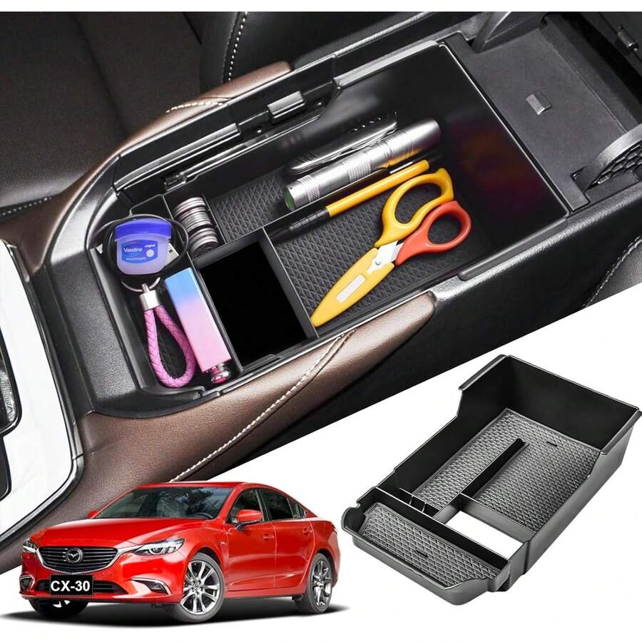 Compartimento para Reposabrazos de Coche para CX-30, Bandeja para Consola Central, Guantera Compatible con CX-30 2020/2021/2022/2023/2024/2025,Negro - 1 - Ver 1