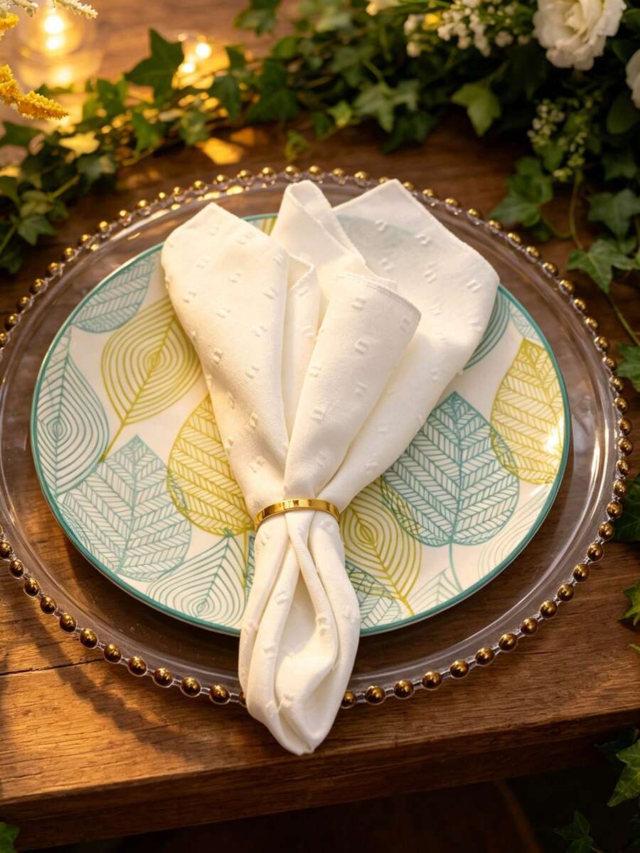 1-6pcs Premium White Polyester Cotton Jacquard Washable Reusable Dinner Napkins For Table Decor, Wedding, Party, Christmas, New Year And Daily Use - Multicolor - View 1