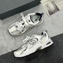 New Balance 530 Silver White Sneakers, Faux Leather Mesh Breathable Retro Low Top Unisex Running Shoes For Spring - Multicolor - View 1