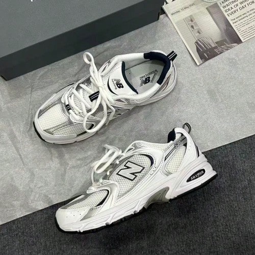 New Balance 530 Silver White Sneakers, Faux Leather Mesh Breathable Retro Low Top Unisex Running Shoes For Spring - Multicolor - View 1
