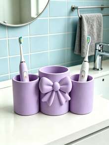 1pc 3-Slot Bowknot Toothbrush Holder, Makeup Brush Storage Rack, Bathroom Storage Box, Cotton Swab/Toothpick Organizer, Electric Toothbrush And Toothpaste Bathroom Organizer, Home Countertop Storage Cup, Decorative Ornament, Home Decor - Multicolor - View 7