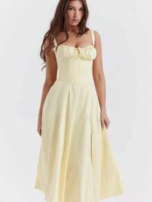 Strappy Dress With French Slit For Summer Vacation 2026 - 黃色 - 查看 7