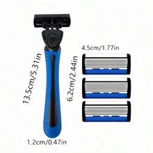 [Blue]Portable 6 Blades Manual Razor Set For Men, Quick Release Replaceable Blade Heads, Non-Slip Handle Travel Shaving Razor For Business Trip Daily Use - Blue - View 8